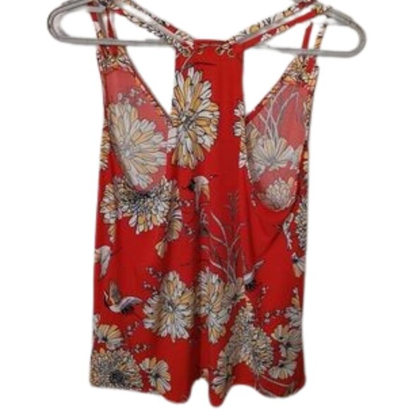 Express Orange Floral Bird V Neck Strappy Tank Size Small - Picture 2 of 11
